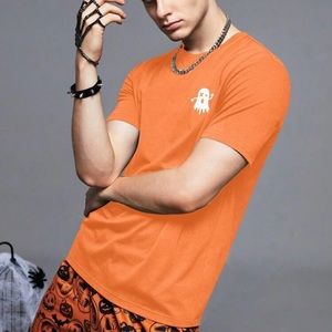 Manfinity Hypermode Men Orange Short Sleeve Ghost Halloween T-Shirt Size XXL